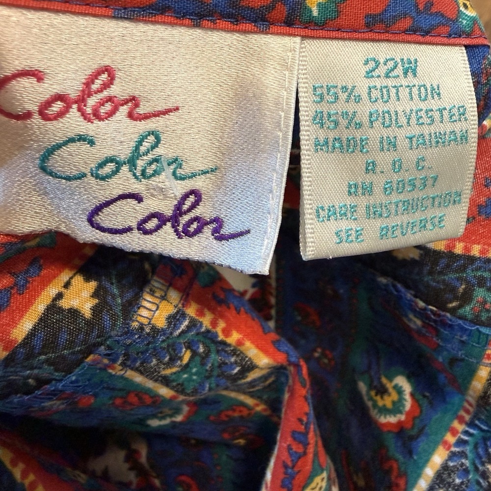 Color Color Color Shirt Size 22W Vintage Western Paisley Stripe Long Sleeve Top - Picture 10 of 13